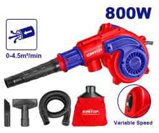 800W Electric Aspirator Blower 220-240V 0-15000rpm 0-4.5m³/min Variable Speed with Dust Bag Flexible Tube 2 Suction Nozzles Extra Carbon Brushes